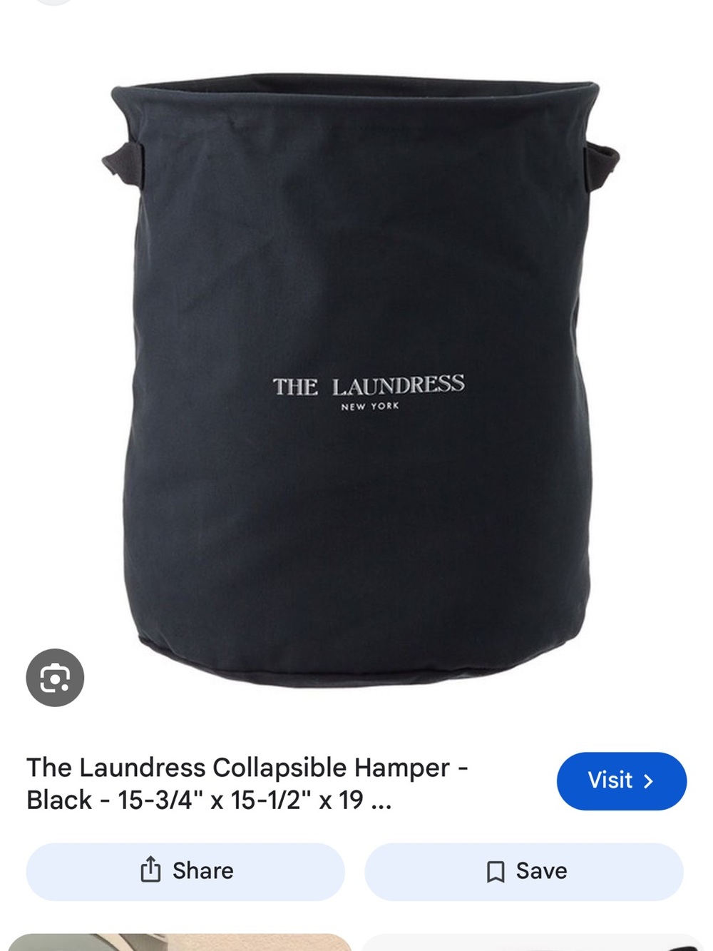 The Laundress Black Collapsible Hamper